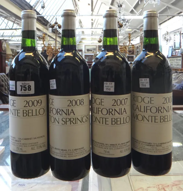 Four bottles of California Ridge Monte Bello (2000, 2007, 2008, 2009), (4).
