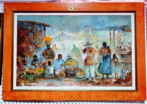 A. Vasquez Parra (20th century), South American market, oil on canvas, signed, 49cm x 79cm.   G1