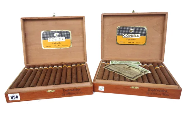 Two cases of twenty five Cohiba Esplendidos cigars.