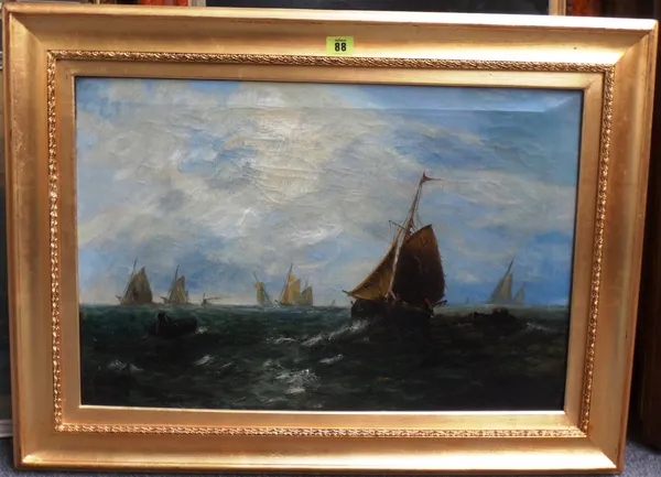 Follower of George Knight, Vessels at sea, oil on canvas, bears an indistinct signature, 40cm x 60cm.  G1