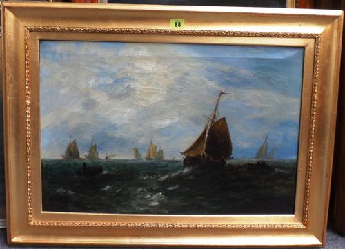 Follower of George Knight, Vessels at sea, oil on canvas, bears an indistinct signature, 40cm x 60cm.  G1
