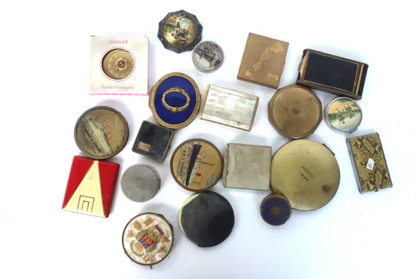 A quantity of ladies compacts, including; a gilt metal circular Stratton 'S.S Empress of Scotland', Ritz, Mascot and sundry, (20).