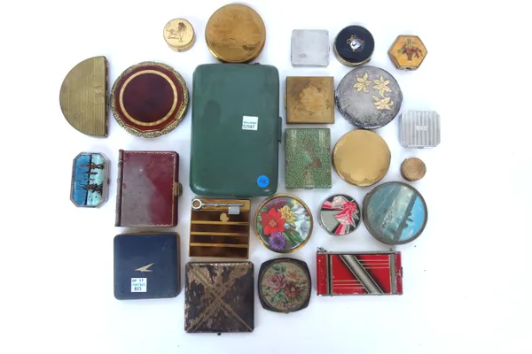 A quantity of ladies compacts, including; a gilt metal circular Stratton with 'ballerina' decoration, Kigu, Coty, a French gilt metal square compact w