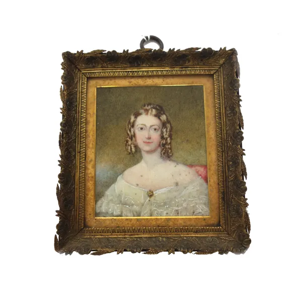 Edith Mary Fawkes (late 19th century) English school after Egley, a portrait miniature on ivory of Lady Cleasby (Lucy Susan Fawkes), hand inscribed lo