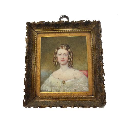 Edith Mary Fawkes (late 19th century) English school after Egley, a portrait miniature on ivory of Lady Cleasby (Lucy Susan Fawkes), hand inscribed lo