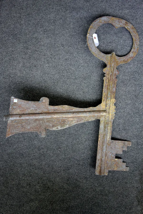 A locksmith's polychrome painted metal 'Key' sign, with wall mounting bracket, 99cm wide.