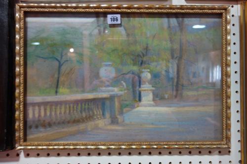 F. E. Duvall (early 20th century), Garden scenes, a pair, pastels, both signed, one dated 1917, each 31cm x 48cm, (2).  G1