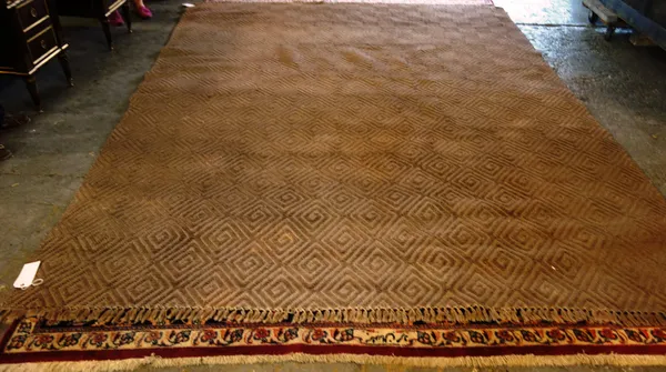 A cotton carpet with relief diamond design, 320cm x 260cm.   G7