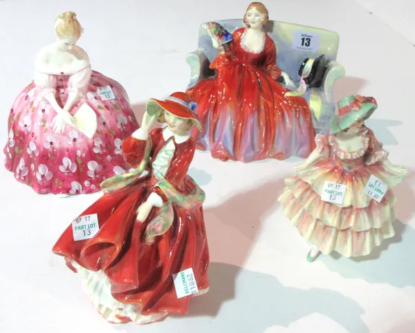 Ceramics comprising; A group of four Royal Doulton figures; 'Sweet and Twenty HN1298', 'Grizel HN1629', 'Top o'The Hill HN1834' and Victoria HN2471',