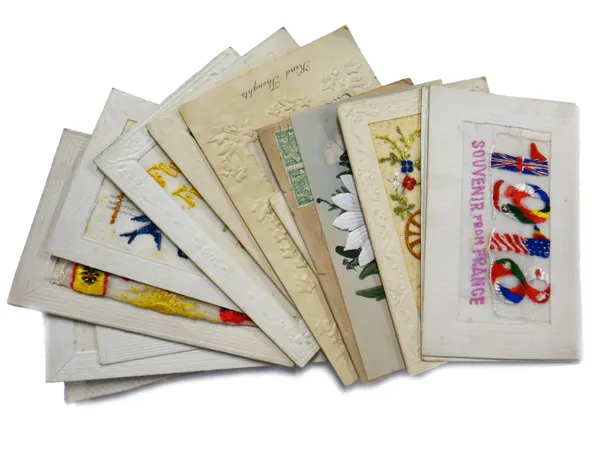 MISCELLANY - Greetings cards (some of WW1 era), a few miscellaneous postcards, a small autograph / sketch book, sold with 2 books.