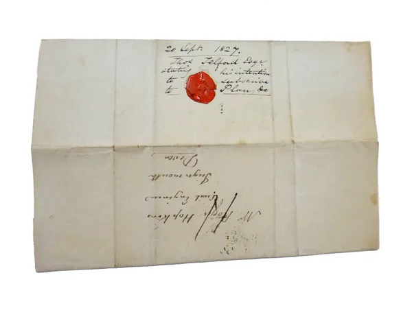 THOMAS TELFORD - a single page letter (14 lines), dated London 20th Sept. 1827, to Mr. Roger Hopkins, civil engineer, regarding work by the latter on