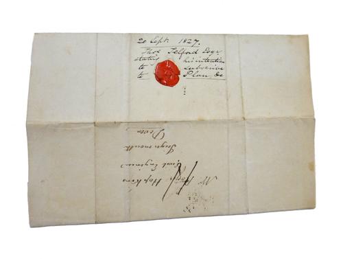 THOMAS TELFORD - a single page letter (14 lines), dated London 20th Sept. 1827, to Mr. Roger Hopkins, civil engineer, regarding work by the latter on