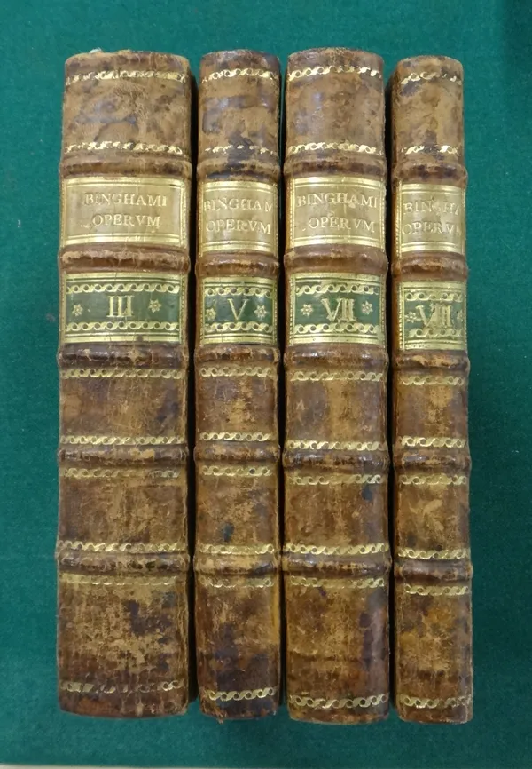 BINGHAM (J.)  Operum  . . .  continens Originum sive Antiquitatum Ecclesiasticarum  . . .  2nd edition, 10 vols. pictorial title vignettes, head & tai