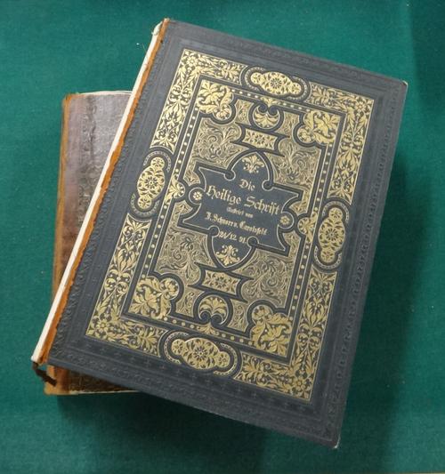 BIBLE - Die Bibel oder die Helige Schrift das Alten und Neuen Testaments  . . .  engraved illus., leather-backed gilt cloth (defective), 4to. Leipzig,