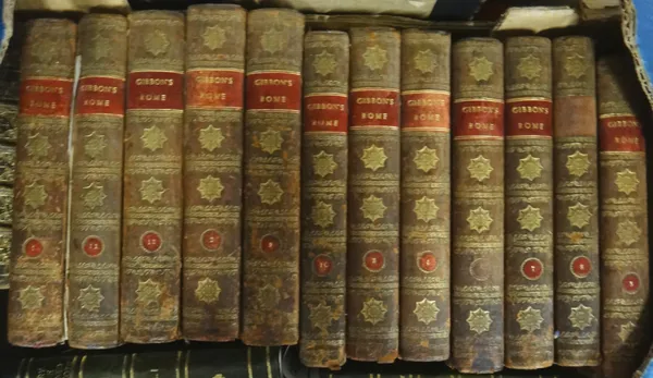 OLD LEATHER - a 12 vol. set of Gibbon's Roman Empire (gilt tree calf, 1791); and  4 other old books.