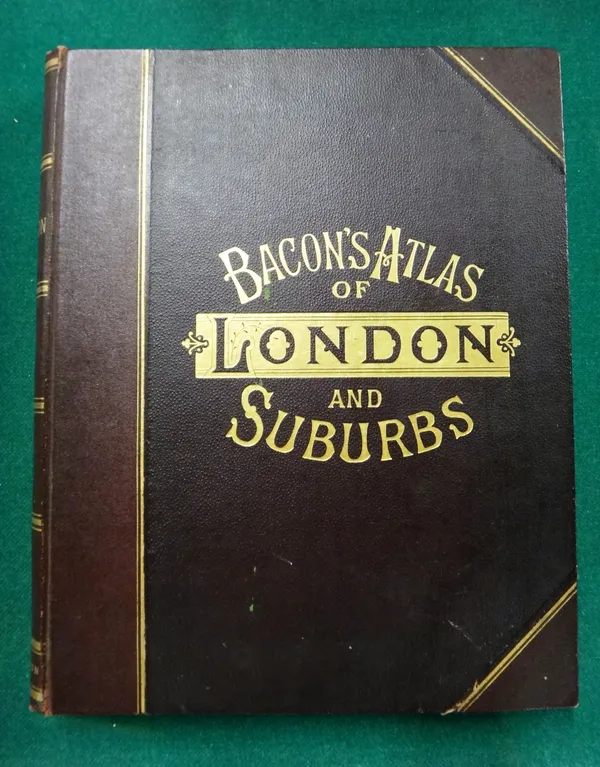 LONDON - Bacon's New Large Scale Atlas of London and Suburbs  . . .  57 double-page coloured maps & plans, with 58pp. index & descriptive text; gilt c