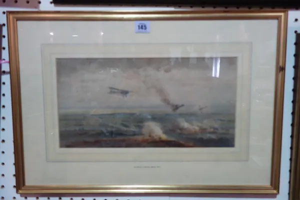 V. Allan (20th century), The Battle of Bourlon Woods, 1917, watercolour, signed, 18.5cm x 37cm.   D1