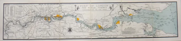 PORT OF LONDON AUTHORITY - The River Thames from Teddington Lock to the Nore.  22 x 103cms., folded on linen within gilt-lettered cloth covers, scale: