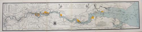 PORT OF LONDON AUTHORITY - The River Thames from Teddington Lock to the Nore.  22 x 103cms., folded on linen within gilt-lettered cloth covers, scale: