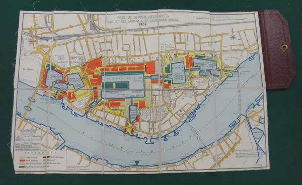 PORT OF LONDON AUTHORITY - Plans of the 5 Dock Groups.  coloured & folded on linen into gilt-lettered morocco wallets, various sizes, sm. cr. 8vo., sc