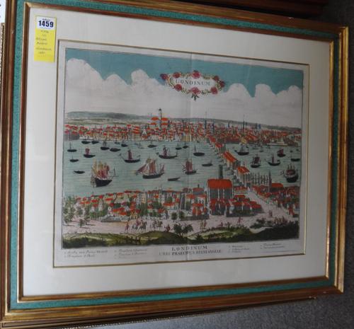 (?)  Antoine AVELINE - Londinum: Urbs Praecipua Regni Angliae.  41 x 52cms., within mount, hand-coloured, decorative cartouche title, engraved key tex