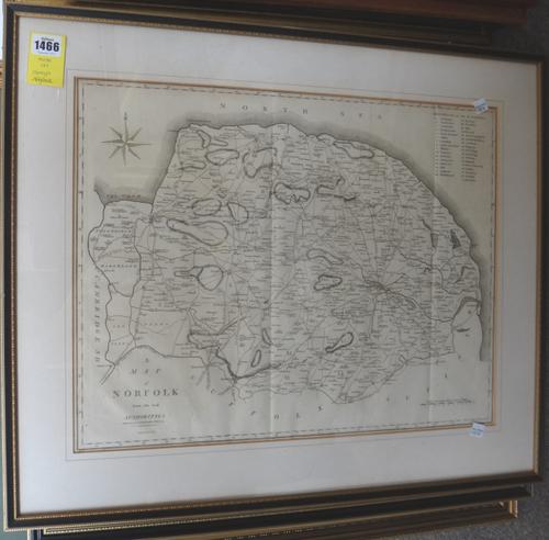John CARY - A Map of Norfolk  . . .  41 x 53cms., within mount, hundreds reference table. 1805.  *  from Cary and Stockdale's New British Atlas.