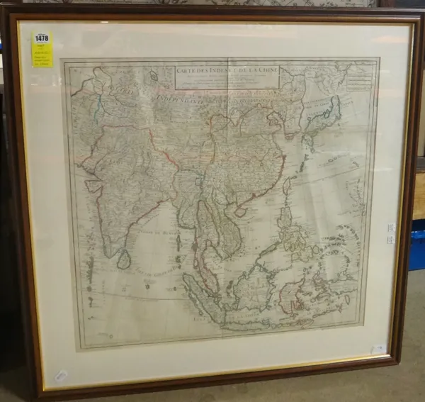 William DELISLE -  Carte des Indes et de la Chine.  64 x 67cms., (within mount), hand-coloured, engraved title. 1781.  *  from a late edition of his A