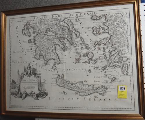 G. DELISLE - Graeciae Pars Meriodionalis.  69 x 66cms. (within plate mark), title within elaborate pictorial cartouche. (mid 18th cent.)  *  (?)  from