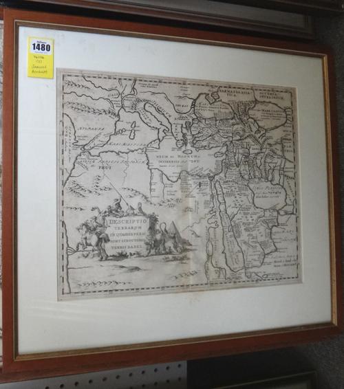 [Samuel BOCHART]  Descriptio Terrarum in Quasdis Persi sunt Structores Turris Babel.  34 x 40cms. (within mount), pictorial cartouche title. (? Leyden