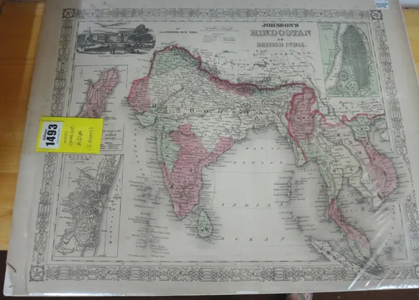 INDIA - Johnson's Hindostan or British India (New York, ca. 1880), sold with Survey of India - India and Adjacent Countries, folded on linen & in slip