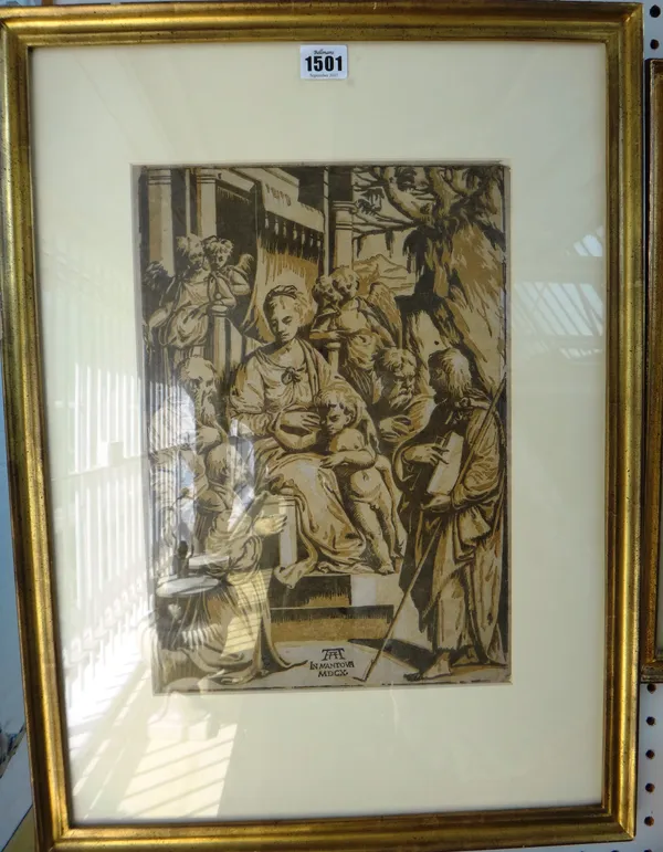 Alessandro Gandini, after Parmigianino, The virgin and child with saints, chiaroscruro woodcut, 36cm x 24cm.