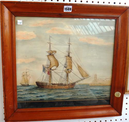 H. Pellegrino (20th century), Le Solide 1862, pen, ink and watercolour, bears a signature, insciption Marseilles and date 1862, 38cm x 41cm.