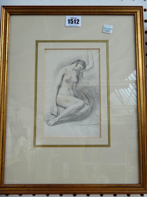 William Edward Frost (1810-1877), Seated nude, pencil, 17cm x 10.5cm.; together with a further pen and wash study of a nude by the same hand.(2)Proven