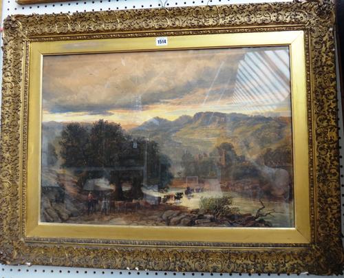 David Cox Junior (1809-1885),The ford - Evening, watercolour, signed, inscribed on label on reverse, 47cm x 69cm.