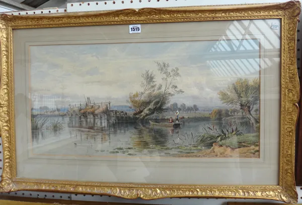 George Arthur Fripp (1813-1896) Eel fishing, watercolour, signed and indistinctly dated, 31cm x 63cm.