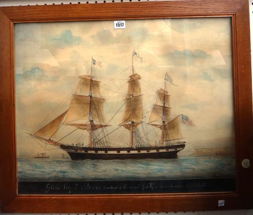 Follower of L. Gamain, Globe, Captain Baker, pen, ink and watercolour, bears signature, inscription and date 1865, 49cm x 61cm.
