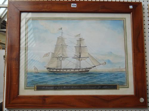 Manner of F. Villefroy, St Laurent, Captain J. Ferrat, pen, ink and watercolour, bears a signature, inscription and date 1855, 40cm x 58cm.