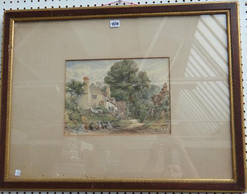 Edward Paxman Brandard (1819-1898), Figures outside a cottage, watercolour, signed and dated /64, 24cm x 34cm.