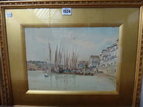 Walter Tyndale (1855-1943), Continental harbour scene, watercolour, signed and dated '93, 24cm x 33cm.