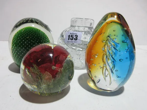 Glass paperweights of spherical ovoid form, including Langham, Caithness and others, (qty).  S3M