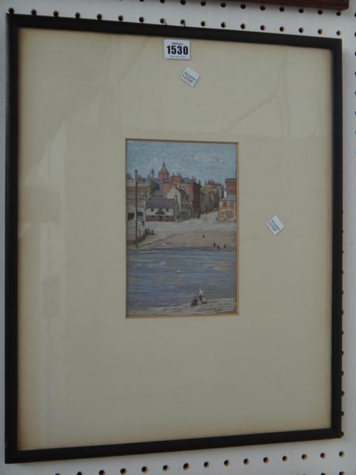 J Hamilton Mackenzie (1875 - 1926), Scottish town view, gouache, 25cm x 13.5cm.