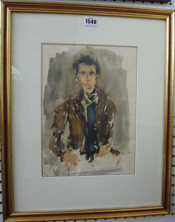 Joseph Kossongi (1908-1981), Portrait of a young man, watercolour, signed and dated 1936,