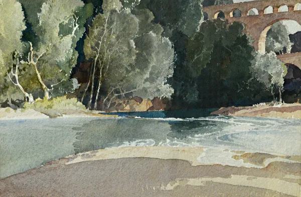 Sir William Russell Flint (1880-1969), Pont du Gard, Southern France, watercolour, signed, 26cm x 40cm. DDS  Illustrated