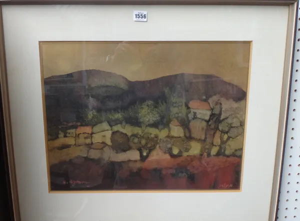 Avraham Azmon (1918-2008), Landscape with houses, watercolour, signed and inscribed, 39cm x 50cm.