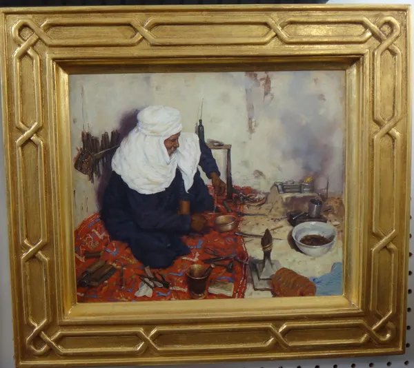 J. J. Bellman (b.1949), An Arab silversmith, oil on board, signed, 29cm x 35cm. DDS