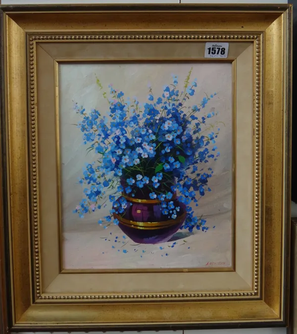 Floral still lives, two, oil on canvas, both signed.