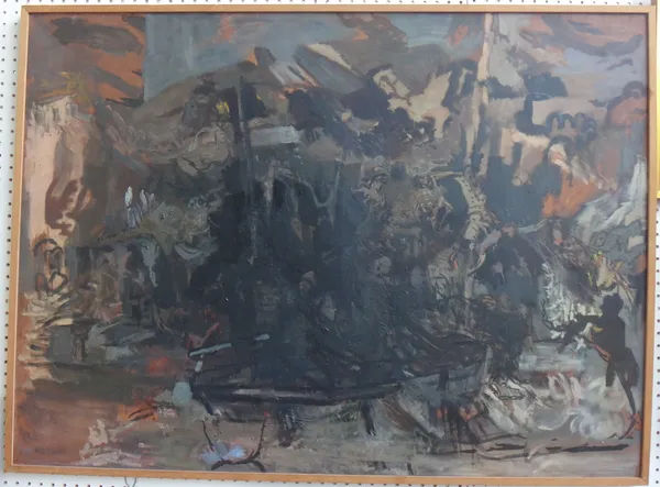 Kit Lewis (20th century), Homeric Landing, oil on canvas, signed, inscribed on reverse, 93cm x 127cm.Exhibited: The Leicester Galleries