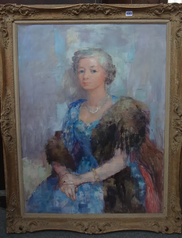 John Napper (1916-2001), Portrait of Lady Nosworthy, oil on canvas, signed and dated 1956, dated 27th April 1955 on reverse, 98cm x 73.5cm.  DDS