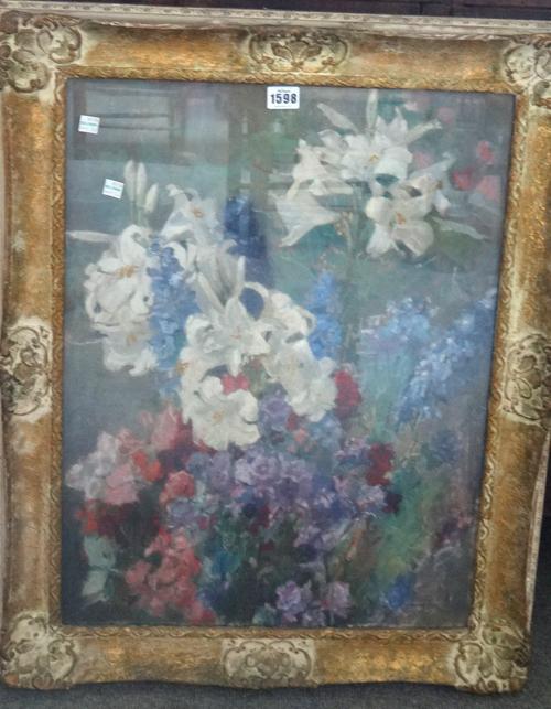 Muriel Burgess (early 20th century), Still life of a summer border, oil on canvas, signed, 60cm x 44cm.