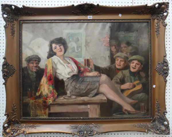 Richard Geiger (1870-1945), The songstress, oil on canvas, signed, 72.5cm x 98cm.